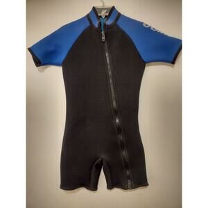 Women's Comp Shortie Wetsuit Black Blue XS Summer Scuba Dive Snorkel Zipper USA